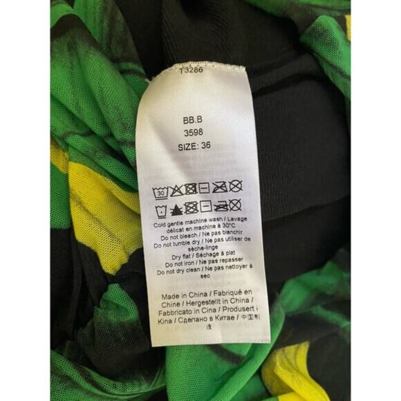 Ganni U neck Dress Banana Print Yellow Green Mesh Ruched Gathered Sheath… - Picture 8 of 9